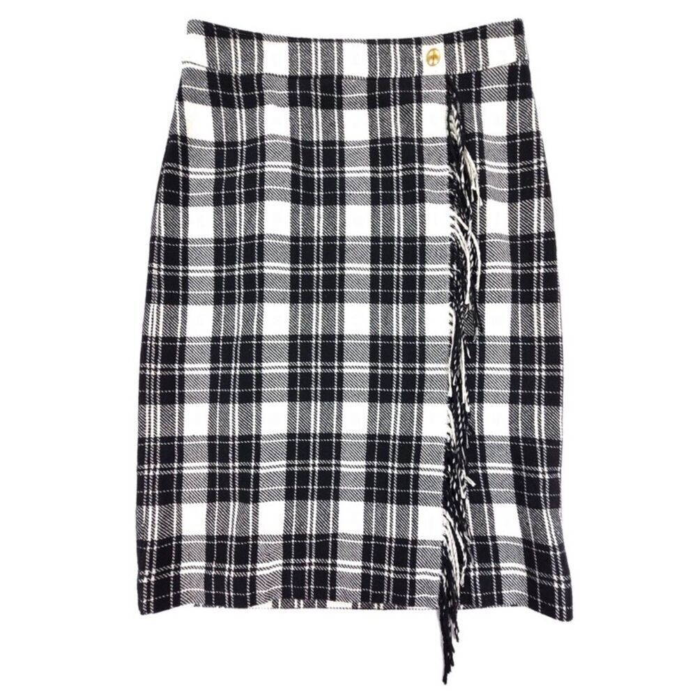 NWT Talbots Wool Fringe Wrap Skirt Plaid Old Money Quiet Luxury Preppy Academia